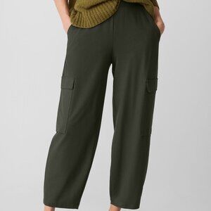 NEW NWOT EILEEN FISHER STRETCH LINEN CROPPED CARGO PANTS DRAWSTRING UTILITY sz 8